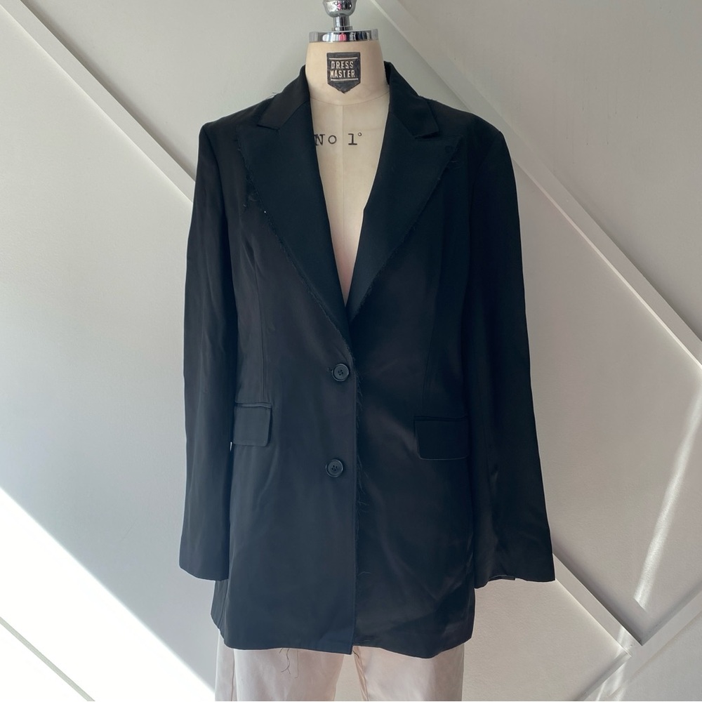 Zara Wool Blend Long Coat XS | Single Breasted Distressed Detail Minimalist 90s